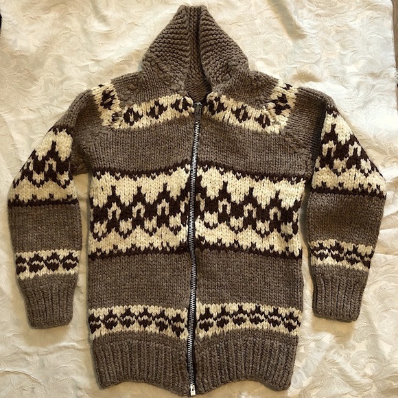 Vintage Sweaters - Vtg Cowichan Wool Sweater Hand Knit Hand Made YKK Zipper Sz Small / XS